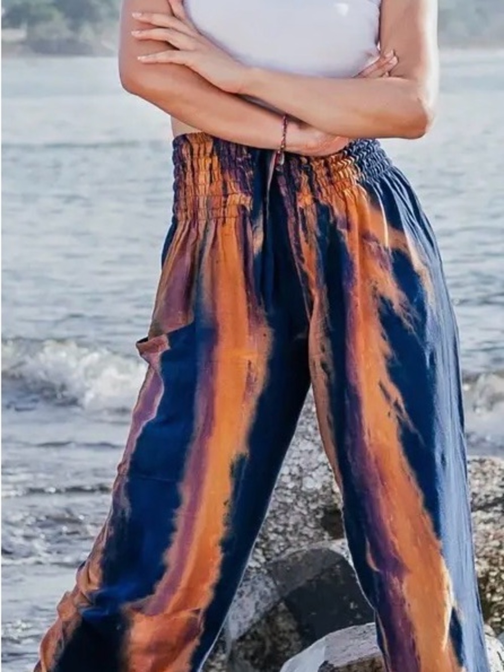 🔥0022–NWT Tie-Dye Wide Leg Pants - Navy & Orange